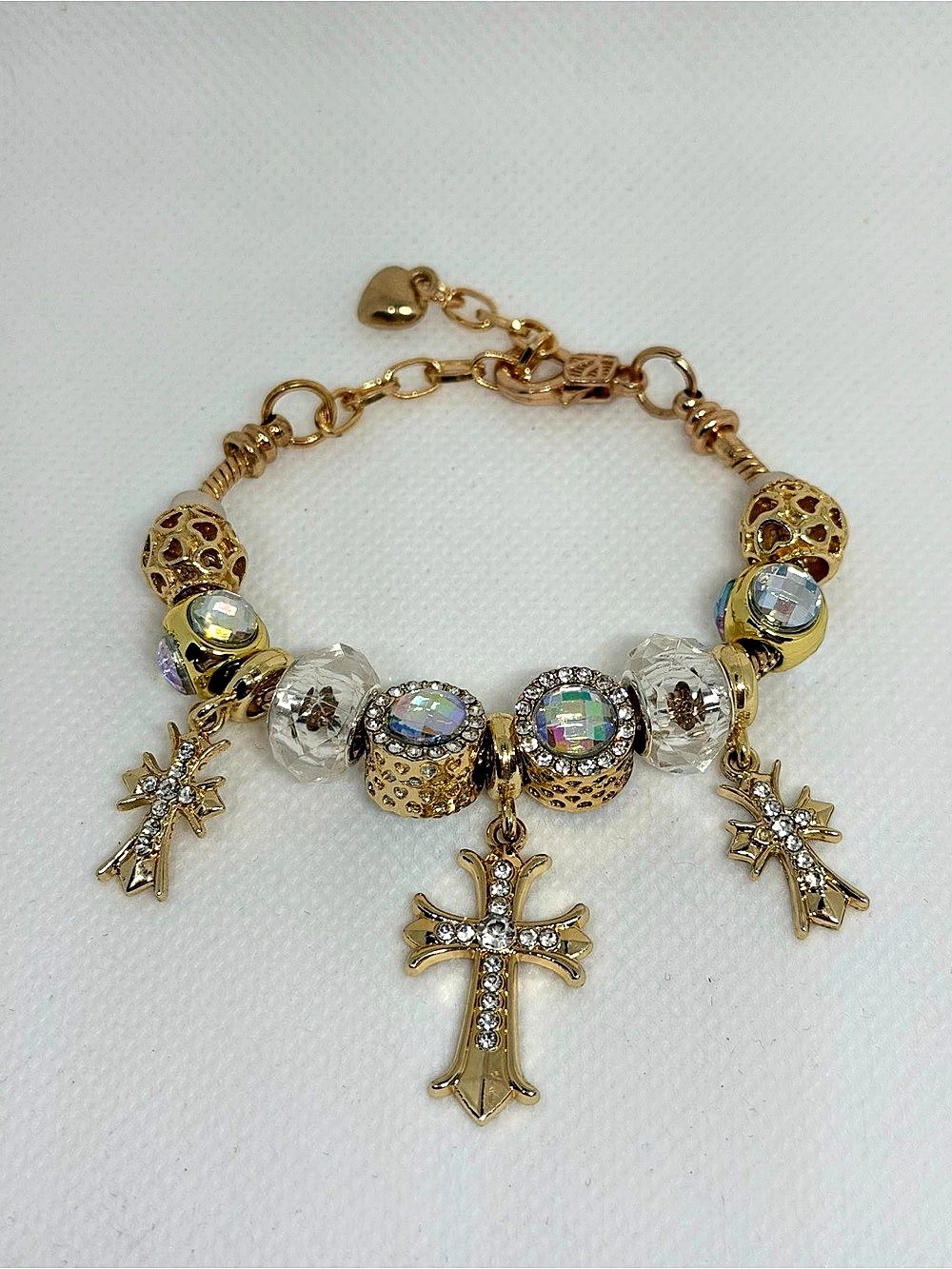Cross Charm Bracelet in Gold & Silver